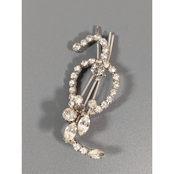 Vintage Clear Rhinestone Floral Bouquet Leaf Silver Tone Brooch Paste Pin Spray - Picture 8 of 13